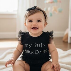 💎 Black Baby Bodysuit with Ruffle Details poly 0-3 months